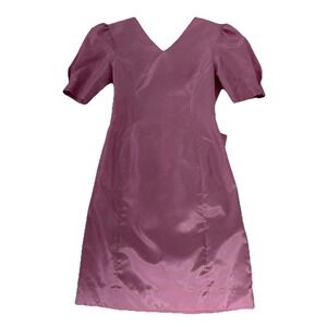 Pink Satin Puff Sleeve Dress Bow Back 80s Y2K Barbiecore Party Wedding SZ XSmall